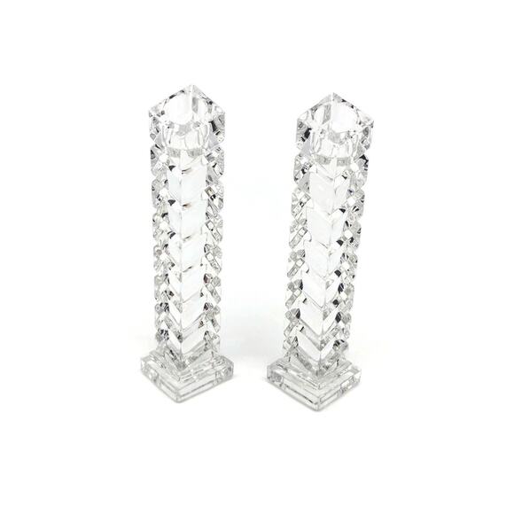 CRYSTAL 7" Offset Stacked Square Candlesticks - Picture 1 of 10